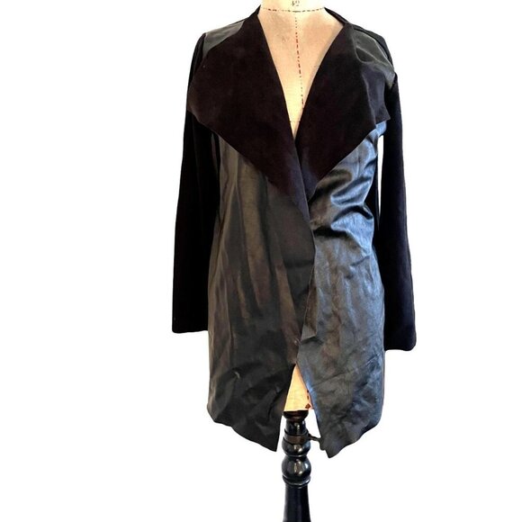 Blvd Faux Leather Cascading Cardigan Women's Large Black Long Sleeves - Picture 1 of 10